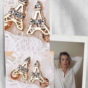 Eiffel Tower Paris Rhinestone Gold Stud Earrings